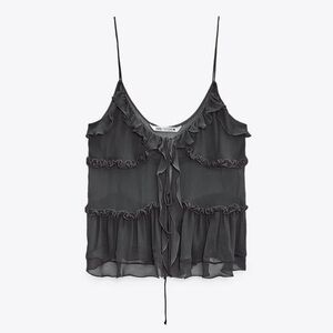 ZARA RUFFLED SEMI-SHEER TOP S